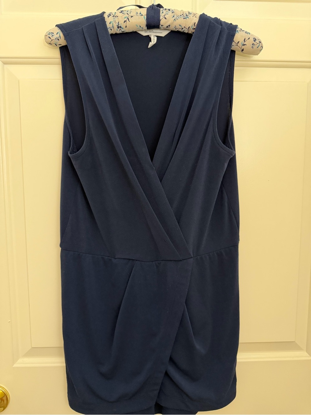 BCBGeneration Navy Sleeveless Faux-Wrap Mini Dress